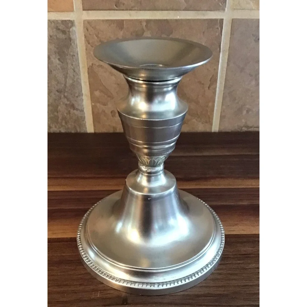 VTG Pewter Candlestick Holders Beaded‎ Base 5.5
